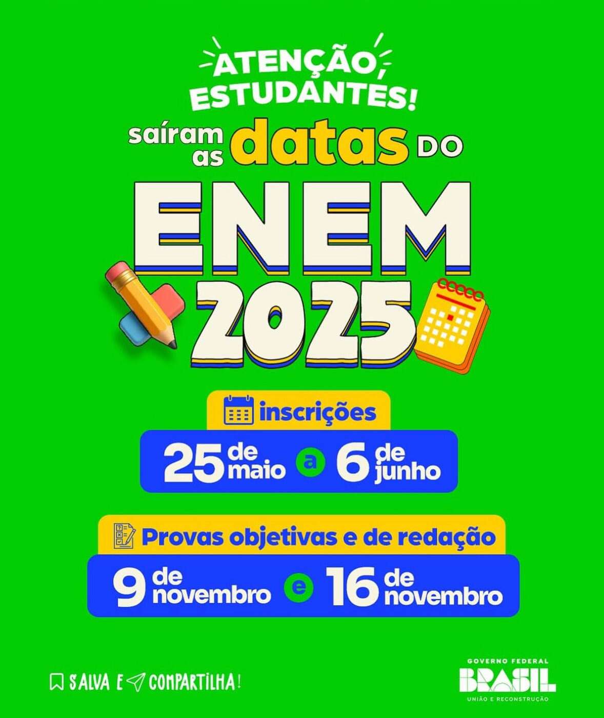 Anota na agenda, que o Enem 2025 já tem data!